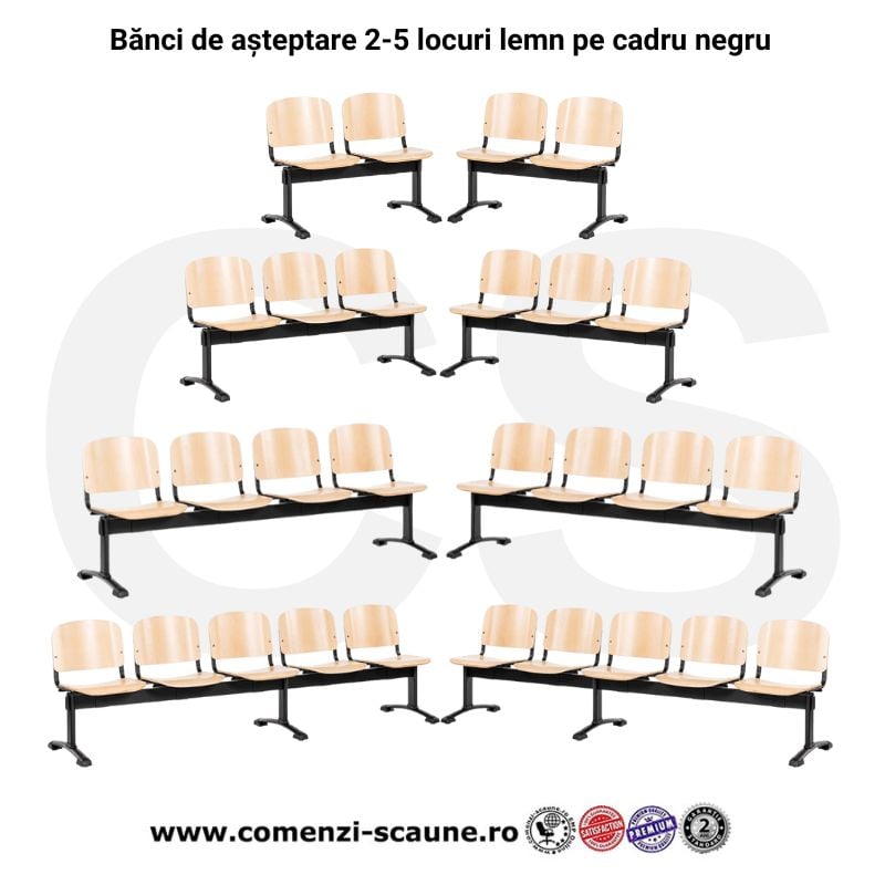 Banci de așteptare din lemn stratificat pe cadru negru 2-5 locuri