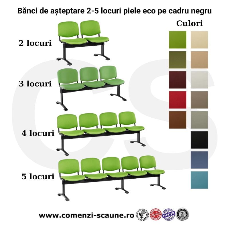 Bănci de așteptare 2-5 locuri din piele ecologică pe cadru negru