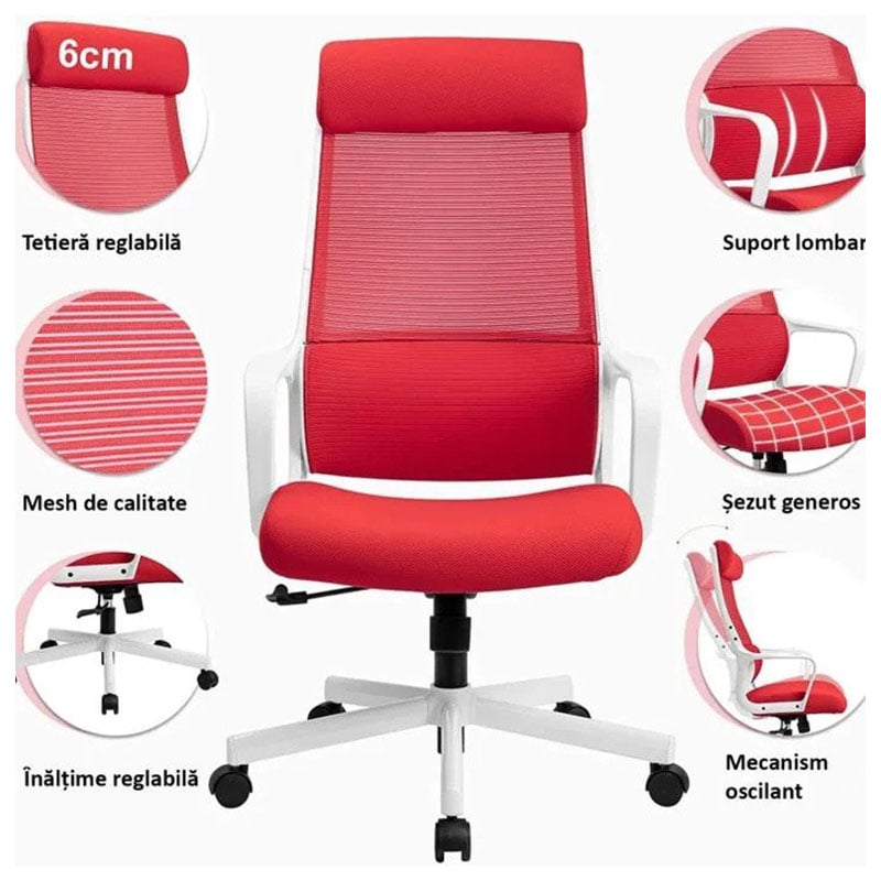 Scaune de birou Hera rotative material textil roșu interior CS