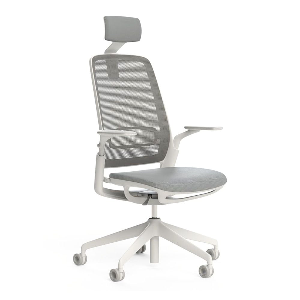 Scaun ergonomic de birou Etherea alb cu tetieră PDH