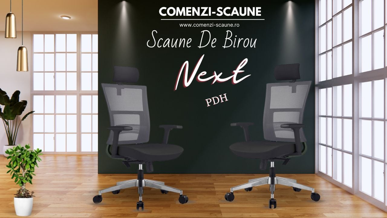 Scaun de birou Next flexibil si rezistent cu tetiera prezentare