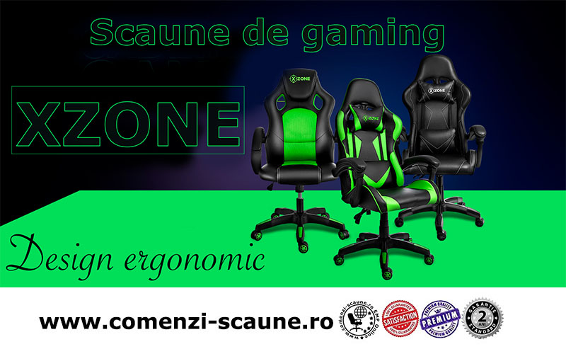 Scaune de gaming și birou din piele pe culoarea negru cu verde-Xzone