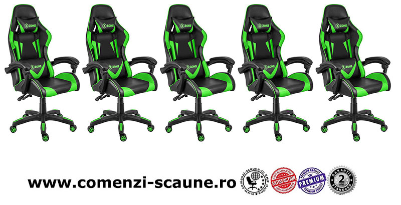 Scaune de gaming și birou din piele pe culoarea negru cu verde-Xzone