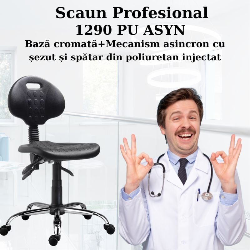 Scaune profesionale PU ASYN cu baza cromata