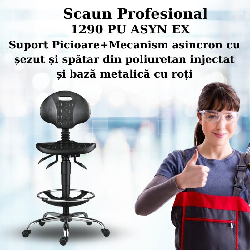 Scaune profesionale PU ASYN baza metalica cu suport picioare