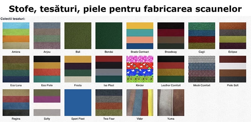 Stofe, țesături și piele pentru fabricarea scaunelor