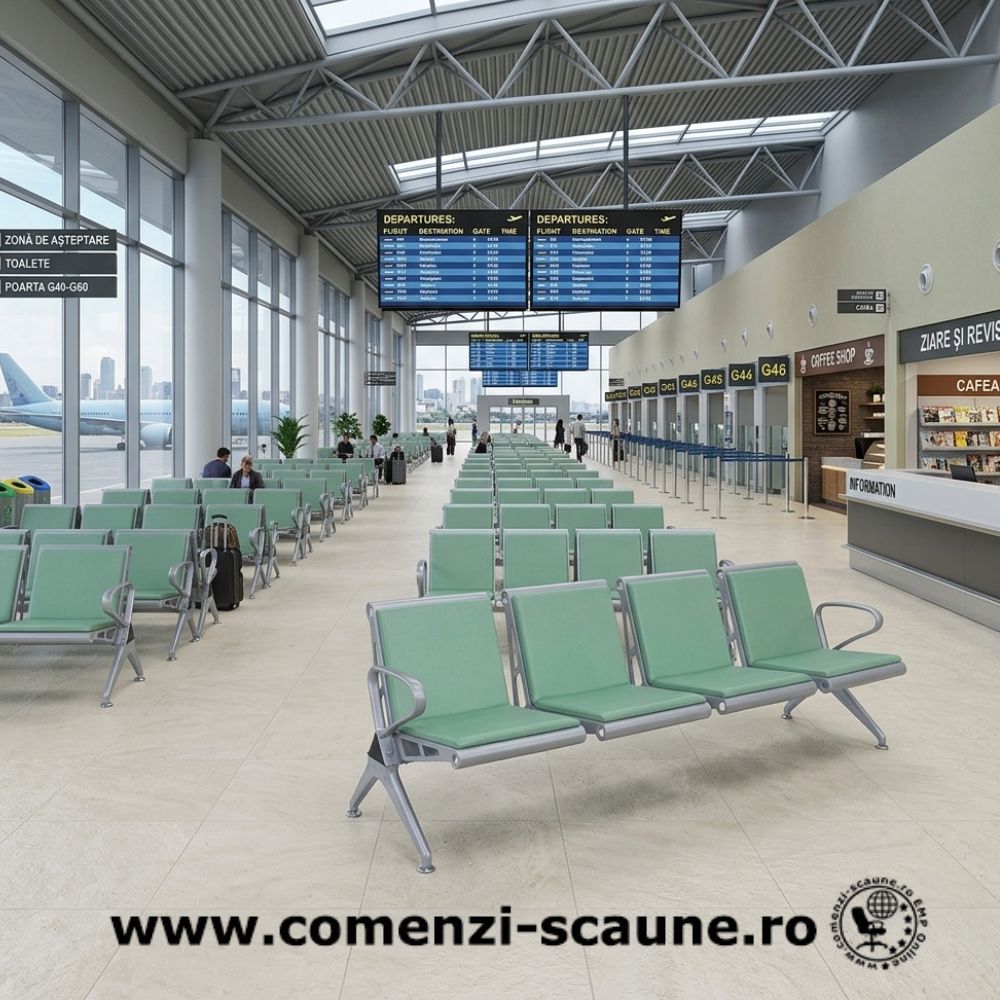 banca asteptare 4 locuri cu perne poliuretan pentru clinici aeroport sala asteptare