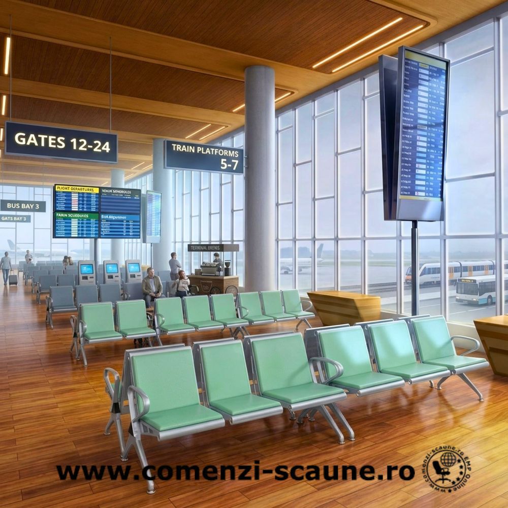 Bănci de așteptare 3 și 4 locuri cu perne poliuretan, zone de așteptare
