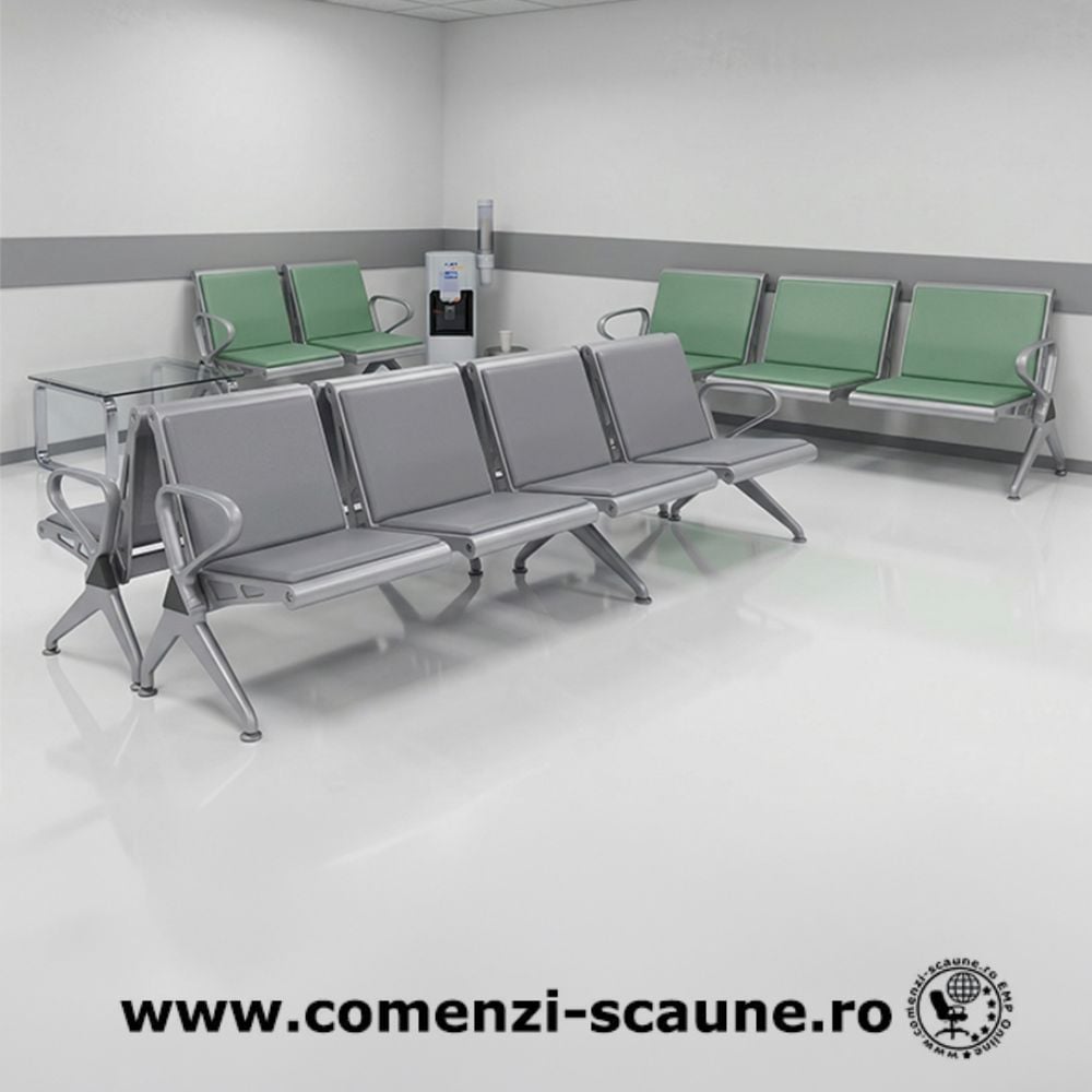 banca asteptare 4 locuri cu perne poliuretan gri pentru clinici aeroport sala asteptare