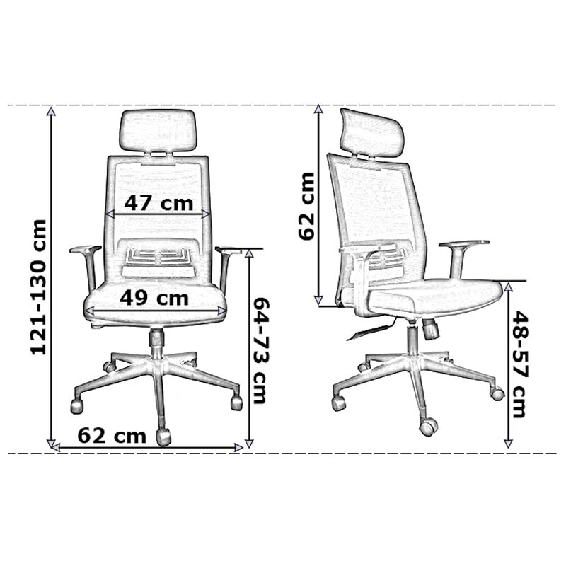 dimensiuni-scaun de birou cu baza stea si tetiera 905A-negru