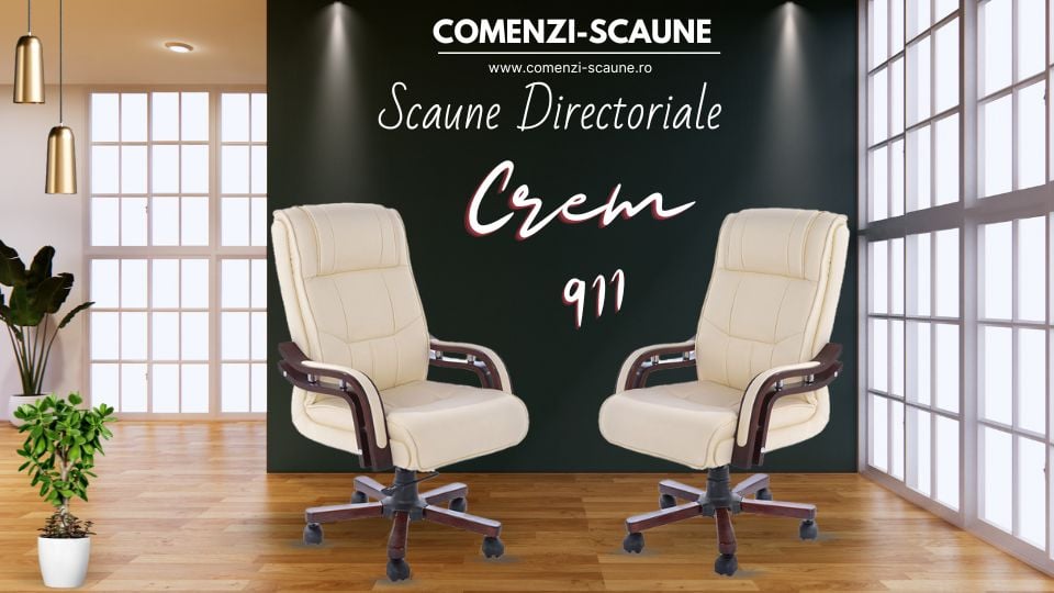 Scaun directorial modern din piele ecologica pe crem 911 prezentare