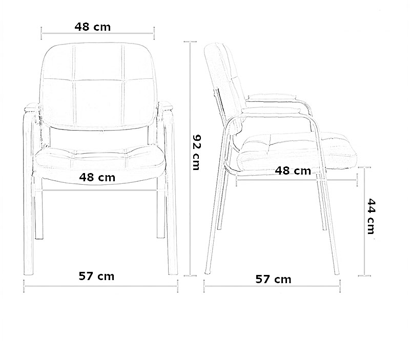 Dimensiuni-scaun vizitatori cu brațe tapițat cu piele ecologică-250