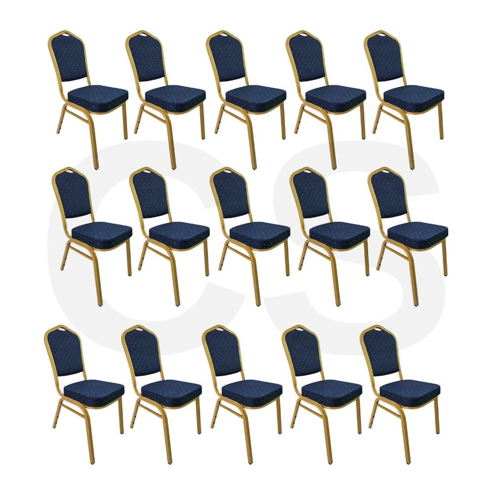Scaune HoReCa pentru evenimente pe cadru auriu cu șezut și spătar albastru
