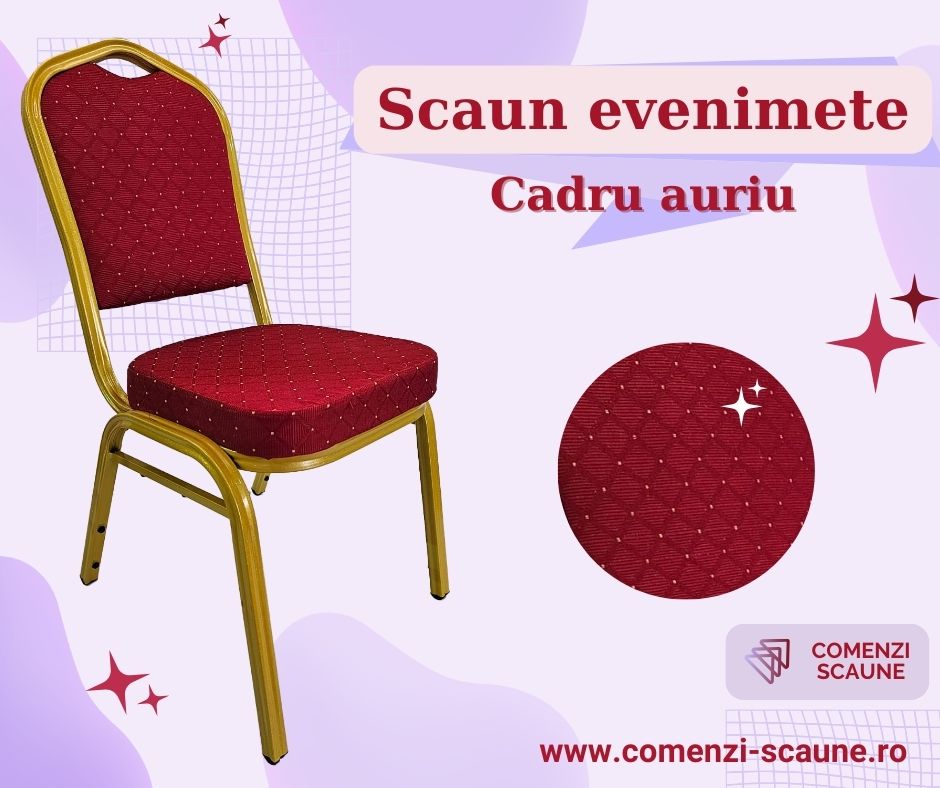 Scaune HoReCa cadru auriu cu șezut și spătar roșu-1