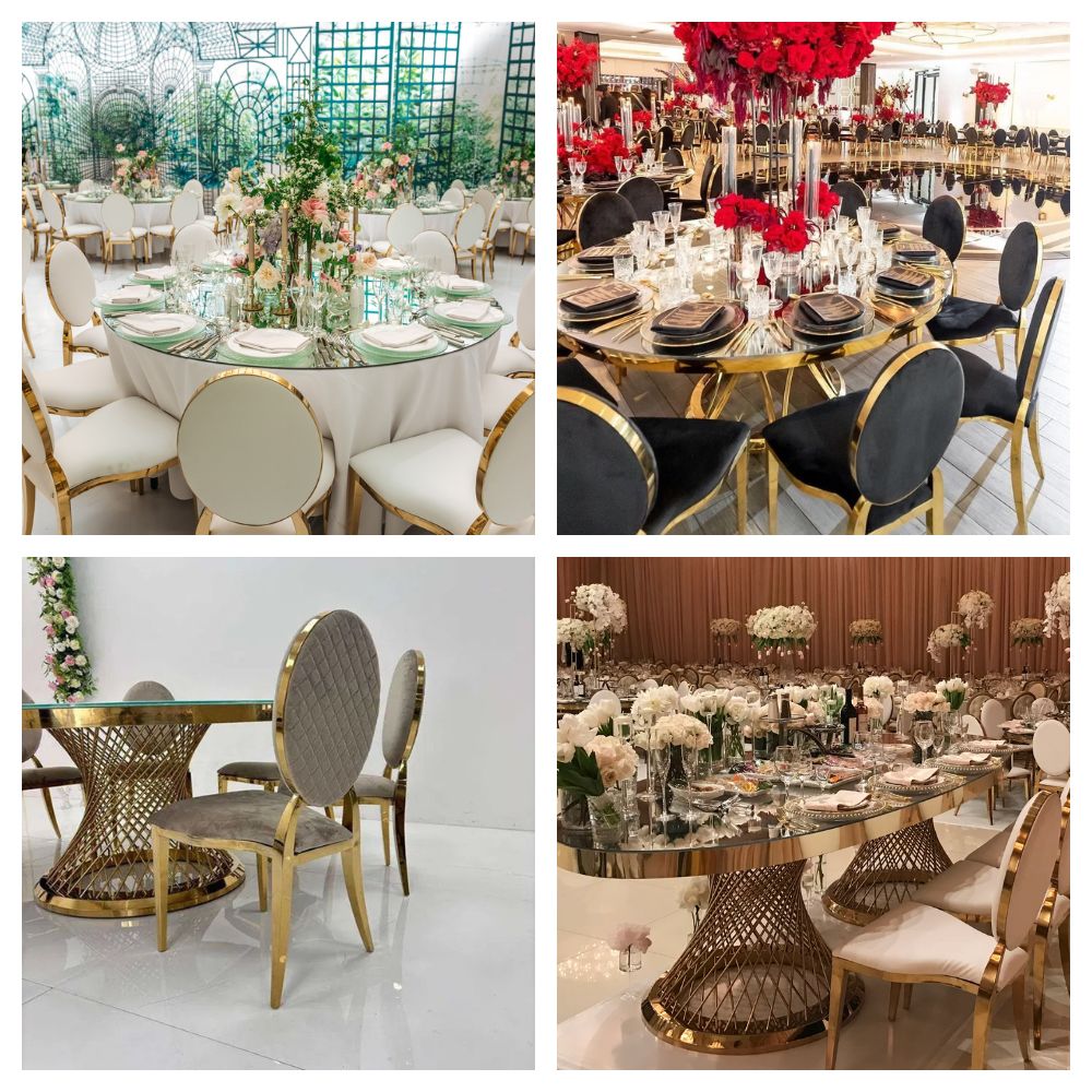 Scaune lux tapițate, catifea pe cadru auriu din oțel inoxidabil, interior HoReCa