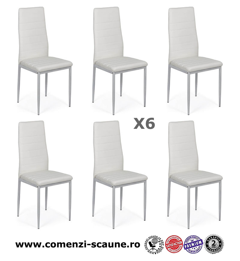Set 6 scaune de bucătărie din piele ecologică pe alb