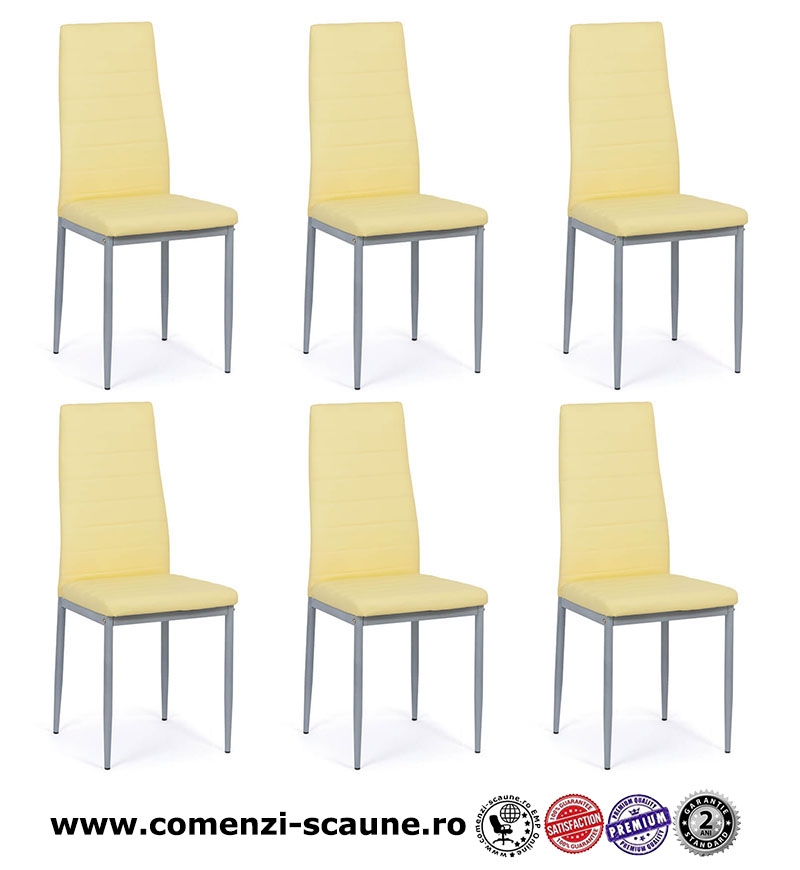 Set 6 scaune de bucătărie din piele ecologică pe crem