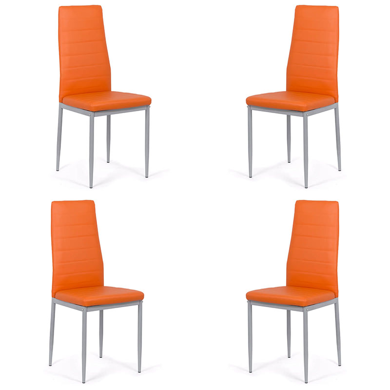 Set 4 scaune de bucătărie din piele ecologică pe culoarea portocaliu