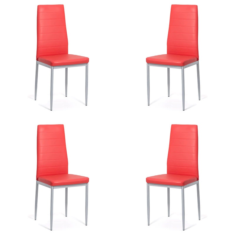 Set 4 scaune de bucătărie din piele ecologică pe roșu