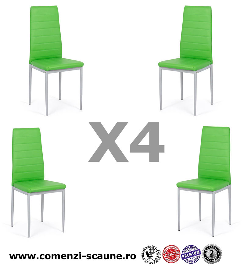 Set 4 scaune de bucătărie din piele ecologică pe verde